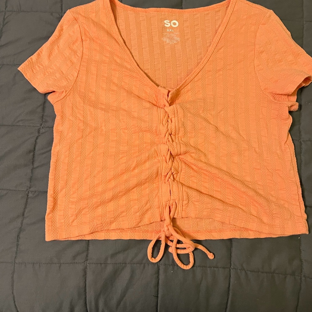 SO Women's Coral Lace-Up Short Sleeve Top